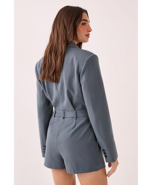 Nasty Gal Women's Tailored Button Detail Romper - Grey