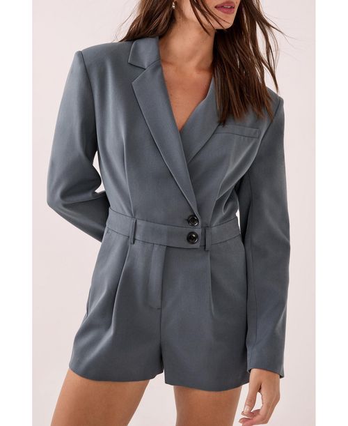 Nasty Gal Women's Tailored Button Detail Romper - Grey