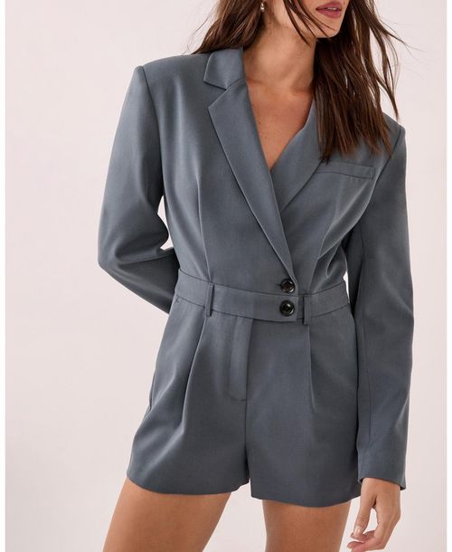 Nasty Gal Women's Tailored Button Detail Romper - Grey