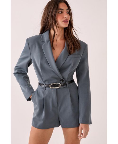 Nasty Gal Women's Tailored Button Detail Romper - Grey