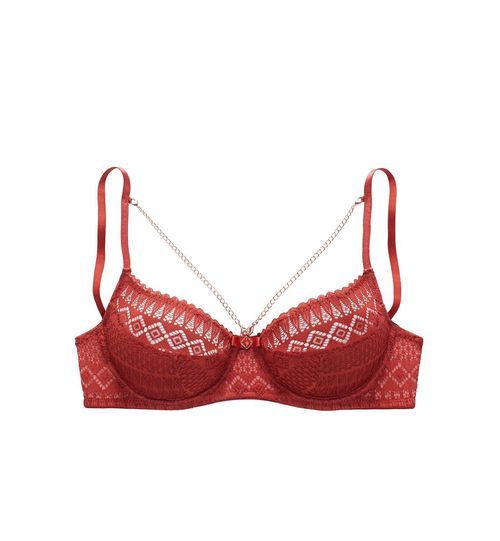 Lascana Women's Chain Detail Lace Bra - Rust