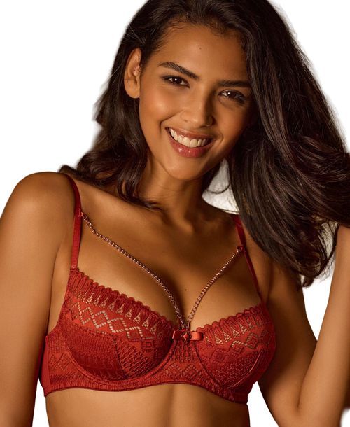 Lascana Women's Chain Detail Lace Bra - Rust