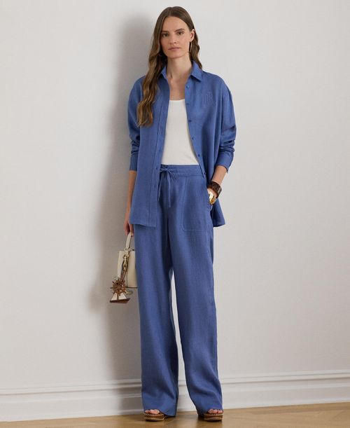 Lauren Ralph Lauren Wide-Leg 100% Linen Pants - Carson Blue