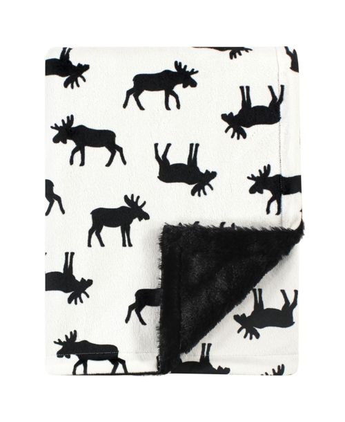 Hudson Baby Boys Velvety Plush Blanket with Fuzzy Trim and Soft Underside - Moose