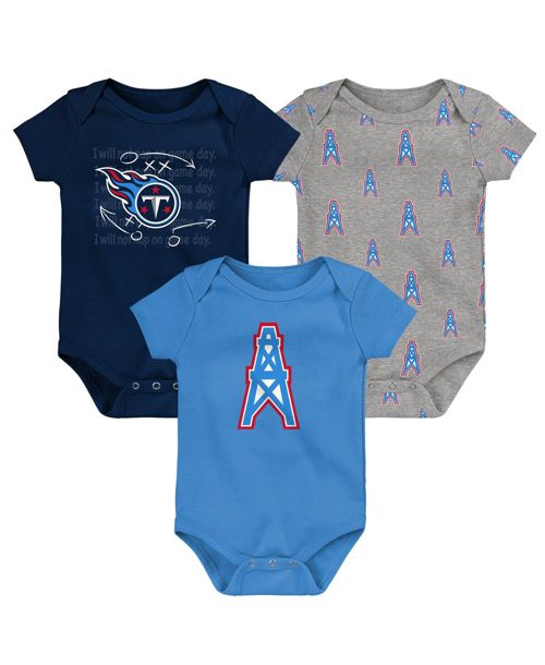 Outerstuff Baby Boys and Girls 3-Pack Tennessee Titans Oilers Throwback Team Starter Bodysuit - Light Blue