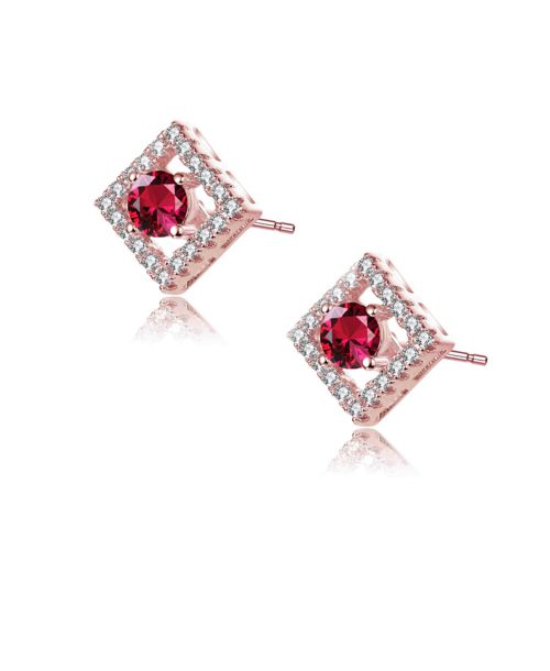 Stylish Colored Cubic Zirconia Halo Stud Earrings - Red