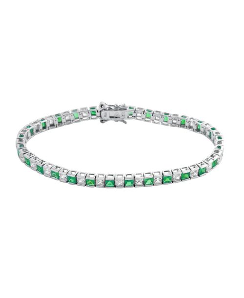 White Gold Plating with Colored Cubic Zirconia Tennis Bracelet - Green