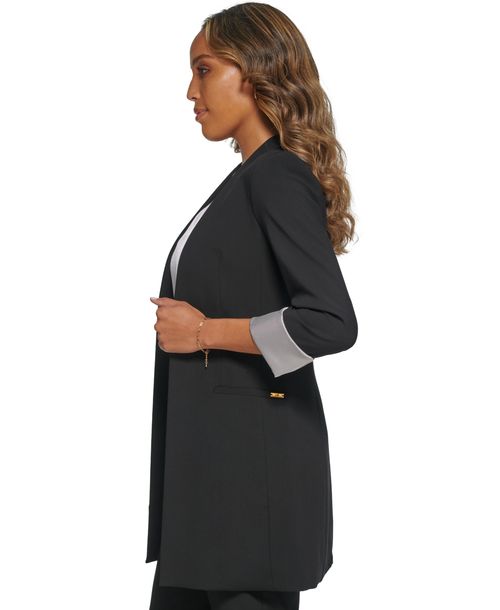 Calvin Klein Women's Roll Sleeve Open Front Blazer, Regular and Petite - Black