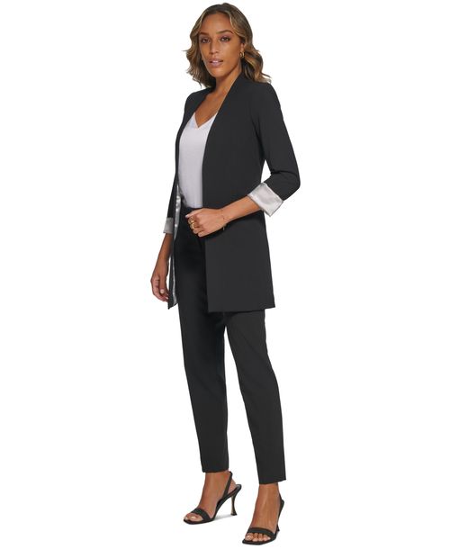 Calvin Klein Women's Roll Sleeve Open Front Blazer, Regular and Petite - Black
