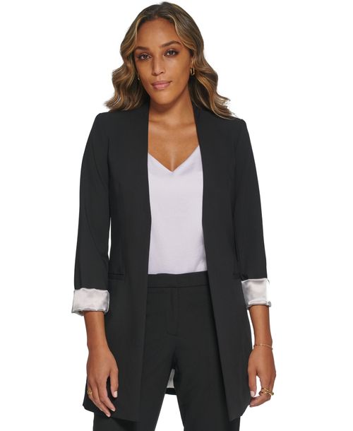 Calvin Klein Women's Roll Sleeve Open Front Blazer, Regular and Petite - Black