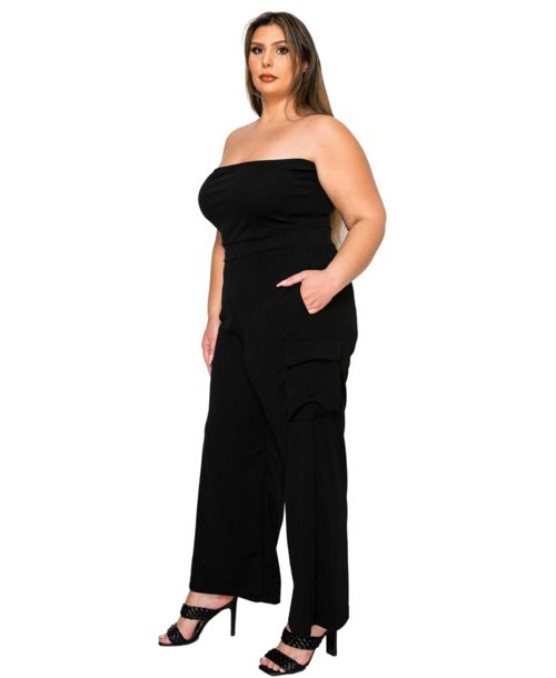 L I V D Women's Plus Size Yumi Sleeveless Cargo Jumpsuit - Black