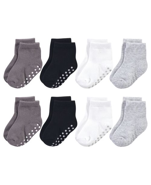 Touched by Nature Baby Boys Natural Kids' Eight-Pair Non Skid Crew Socks - Solid Black