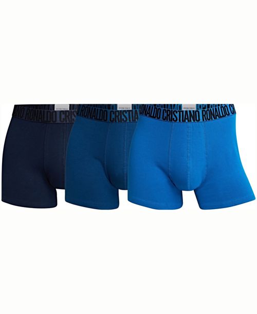 CR7 Men's Cotton Blend Trunks, Pack of 3 - Blue