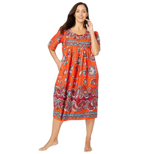 Only Neccessities Plus Size Only Necessities Mixed Print Short Lounger - Electric orange bloom