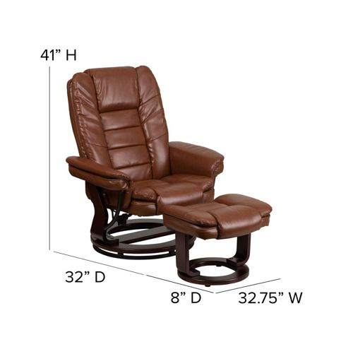Multi-Position Stitched Recliner & Ottoman With Swivel Base - Brown vintage