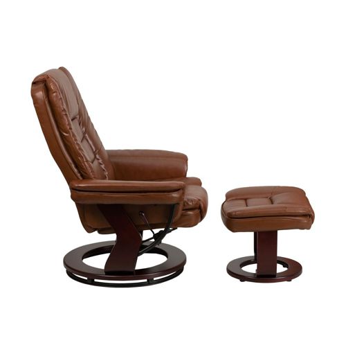 Multi-Position Stitched Recliner & Ottoman With Swivel Base - Brown vintage