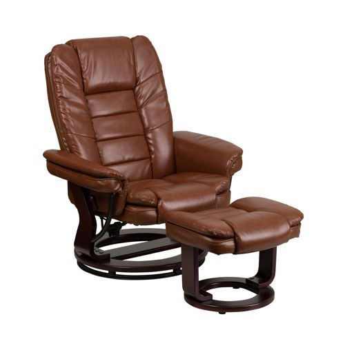 Multi-Position Stitched Recliner & Ottoman With Swivel Base - Brown vintage