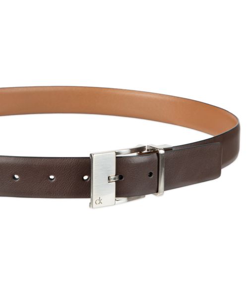 Calvin Klein Men's Elongated 2-In-1 Reversible Buckle Leather Dress Belt - Dark brown, Tan