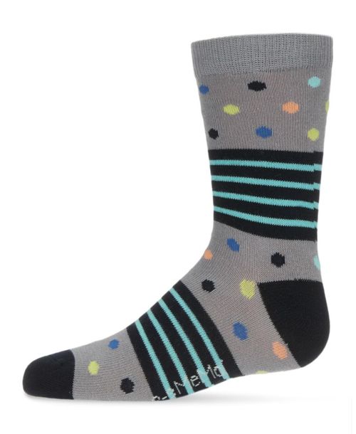 MeMoi Boys Stripe Dot Combo Cotton Blend Crew Socks - Gray