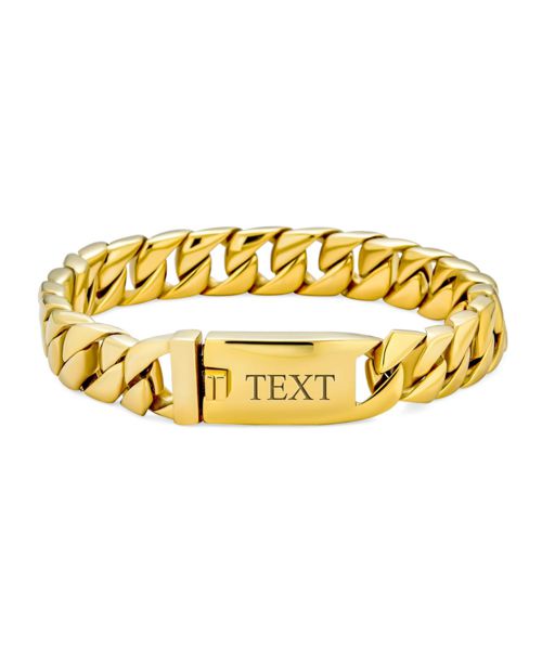 Bling Jewelry Solid Heavy Miami Curb Link Chain Bracelet Gold Plated Stainless Steel 9 Inch - Gold-tone