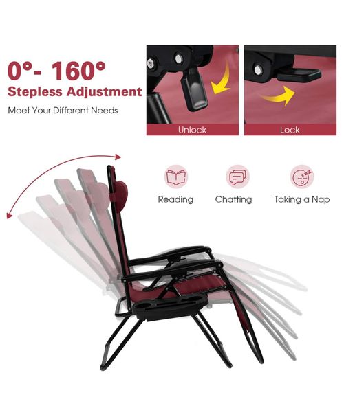 Inolait Sugift 2 Pieces Folding Lounge Chair with Zero Gravity - Dark red