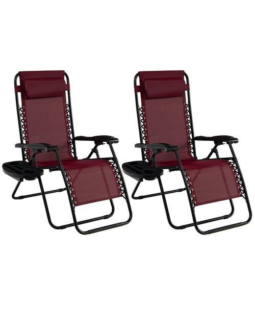 Inolait Sugift 2 Pieces Folding Lounge Chair with Zero Gravity - Dark red