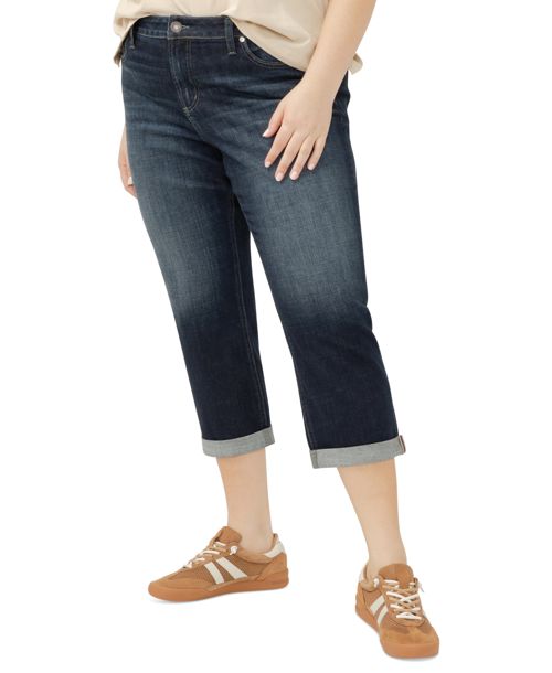 Silver Jeans Co. Plus Size Elyse Rolled-Cuff Cropped Denim Jeans - Indigo