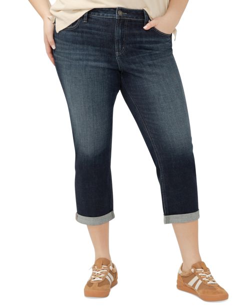 Silver Jeans Co. Plus Size Elyse Rolled-Cuff Cropped Denim Jeans - Indigo