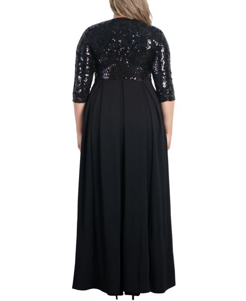 Women's Plus Size Paris Pleated Sequin Gown - Onyx