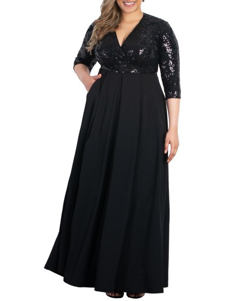 Women's Plus Size Paris Pleated Sequin Gown - Onyx