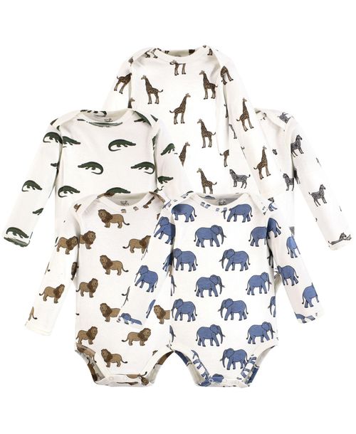 Touched by Nature Baby Boys Unisex Natural Cotton Long-Sleeve One-Piece - Classic safari animals