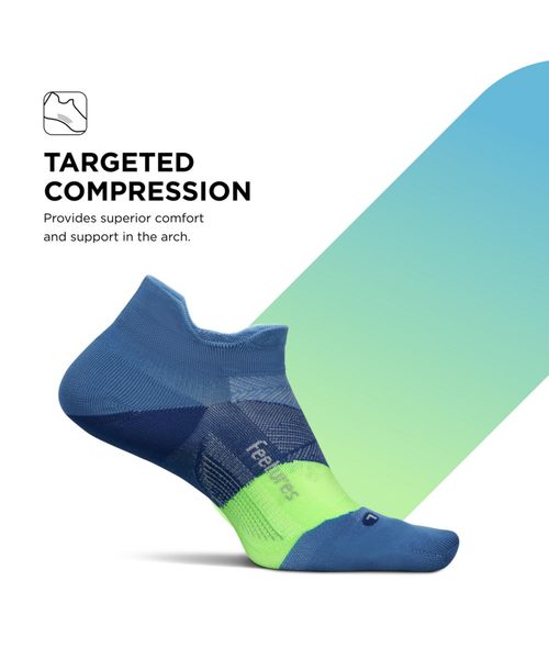 Feetures Men's Elite Ultra Light Cushion Ankle Socks - Sport Sock with Targeted Compression - Blue