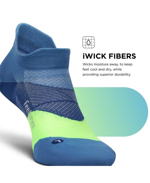Feetures Men's Elite Ultra Light Cushion Ankle Socks - Sport Sock with Targeted Compression - Blue