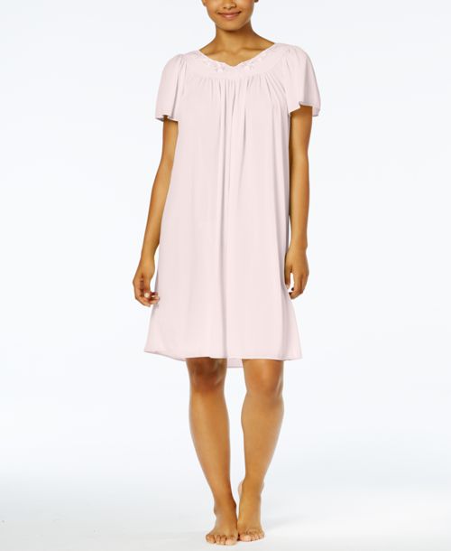 Miss Elaine Women's Short-Sleeve Embroidered Nightgown - Pink
