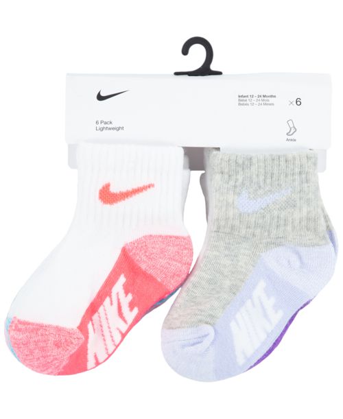 Nike Baby and Toddler Boys or Girls Multi Logo Socks, Pack of 6 - Grey Heather / Pink