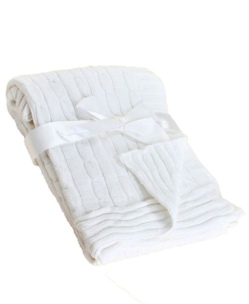 Baby Mode Signature Baby Boys and Girls All Cotton Cable Knit Blanket - White