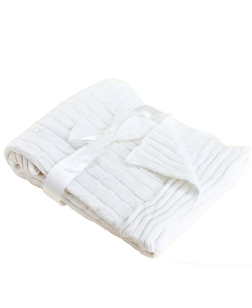 Baby Mode Signature Baby Boys and Girls All Cotton Cable Knit Blanket - White