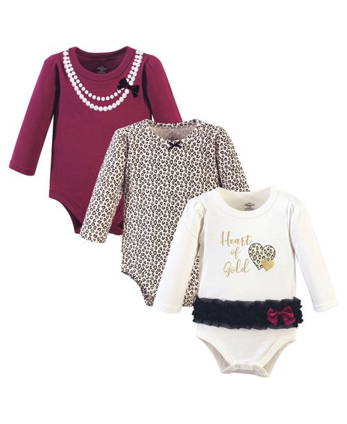 Little Treasure Baby Girls Treasure 3Pk Long Sleeve Bodysuits - Cream heart of gold