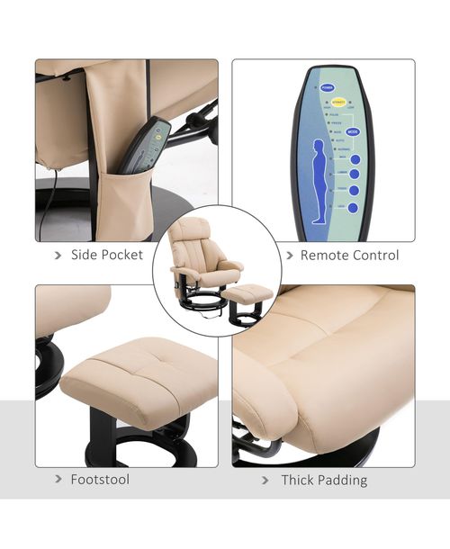 Homcom Massage Recliner Chair, Footrest, 360 Swivel Lounger w/ Ottoman, - Beige