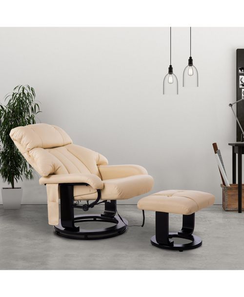 Homcom Massage Recliner Chair, Footrest, 360 Swivel Lounger w/ Ottoman, - Beige