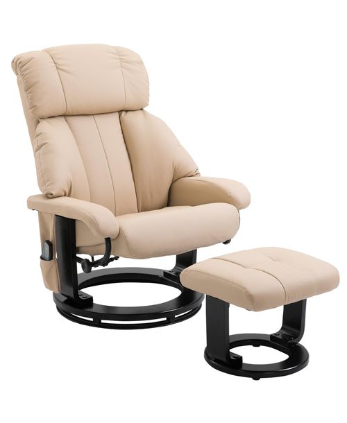 Homcom Massage Recliner Chair, Footrest, 360 Swivel Lounger w/ Ottoman, - Beige