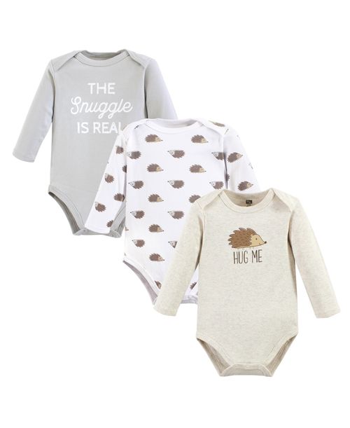 Hudson Baby Baby Unisex Essential Long-Sleeve Cotton Bodysuit Triple Set - Hedgehog