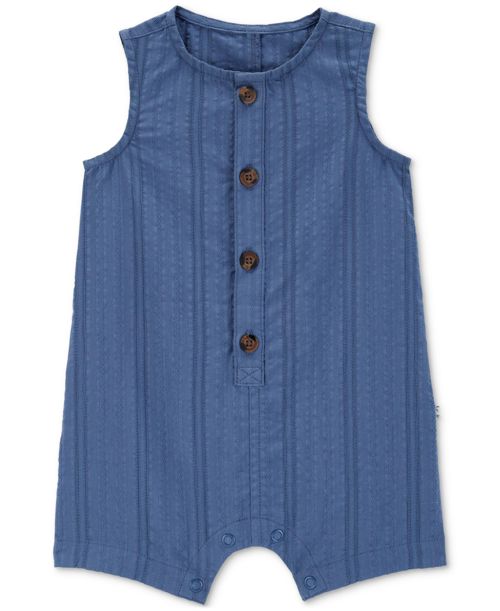 Carter's Baby Boys Button-Down Cotton Romper - Med Blue