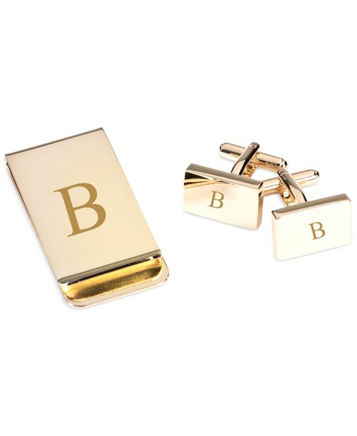 Gold Plated Cufflinks and Money Clip Set - B