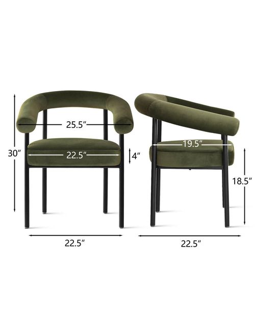 Maison Boucle Set of 2 Velvet Upholstered Dining Armchairs Curved Arms Metal Frame - Green