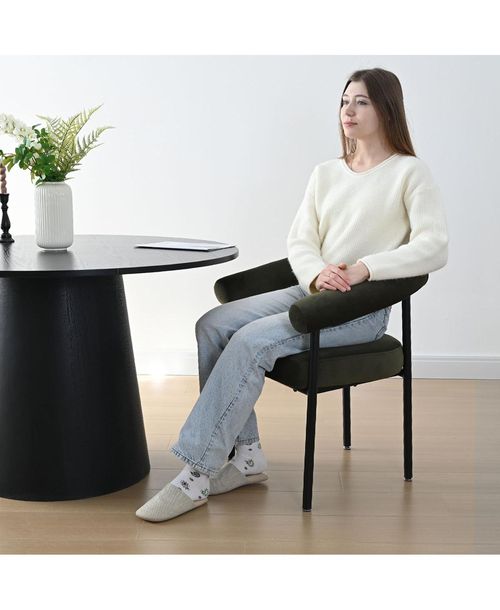 Maison Boucle Set of 2 Velvet Upholstered Dining Armchairs Curved Arms Metal Frame - Green