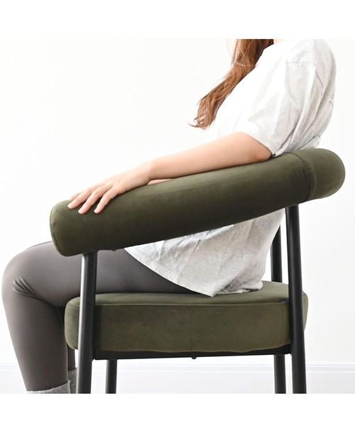 Maison Boucle Set of 2 Velvet Upholstered Dining Armchairs Curved Arms Metal Frame - Green