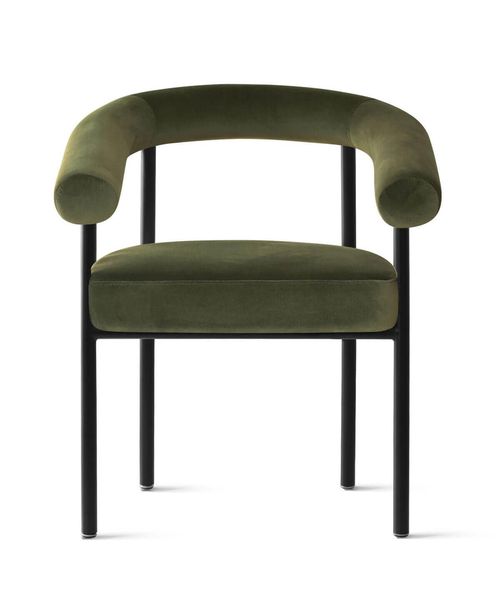 Maison Boucle Set of 2 Velvet Upholstered Dining Armchairs Curved Arms Metal Frame - Green