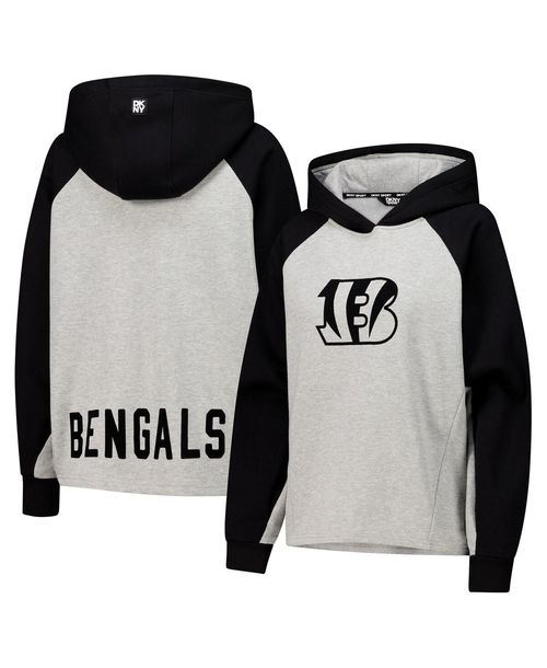 Dkny Sport Women's Gray/Black Cincinnati Bengals Joy Cropped Raglan Pullover Hoodie - Gray, Black