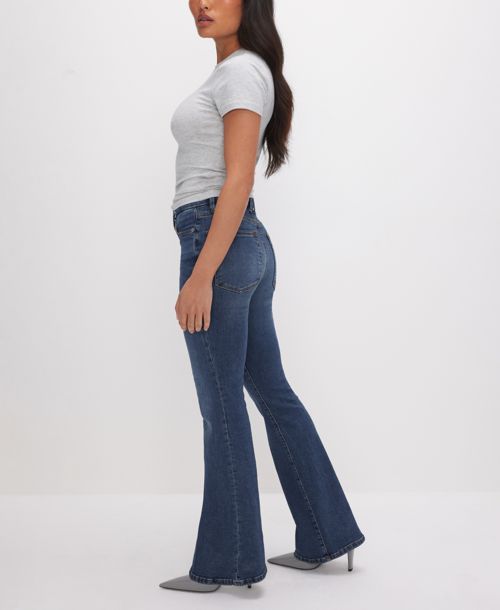 Good American Petite Good Mid-Rise Flare-Leg Jeans - Dark Blue